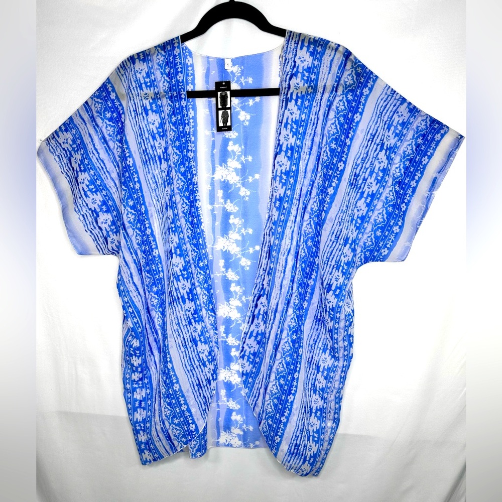 Bijoux Terner Kimono NWT Blue & White Coverup Sheer Lightweight Breezy Boho L/XL